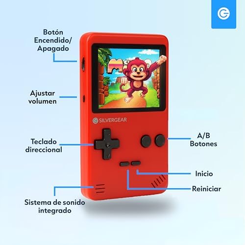 Amazon.es Silvergear® Consola Retro Portátil | Videoconsola Retro Arcade con 240 Juegos Clásicos en 6 Categorias | Mini Consola con Juegos Retro para Niños y Adultos | 12,5x8x2,3 cm | Rojo - Imagen 8