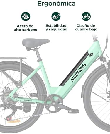 Milecity1 26" Bicicleta Eléctrica Para Adultos, Bici Electrica De 7 Velocidades Con Batería Extraíble De 36V 13Ah, 25 Km/H Y Alcance De 80-100Km E Bike Para Viajeros Urbanos, Resistente Al Agua Ip65 Amazon.es: Deportes y aire libre - Imagen 6