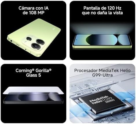 XIAOMI Redmi Note 14 - Smartphone de 8+256GB, Pantalla de 6.67" AMOLED FHD+ 120Hz, MediaTek Helio G99-Ultra, cámara de 108MP, TurboCharge 33W, 5500 mAh, Cargador no Incluido, Verde (Versión ES) Amazon.es: Electrónica - Imagen 3