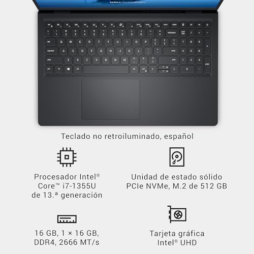 Dell 15 Portátil DC15250 – 15,6" FHD 120Hz, Intel Core i7-1355U, Gráficos Intel UHD, 16GB RAM, 512GB SSD, Webcam HD, Windows 11 Home, Teclado QWERTY Español, Color Negro Amazon.es: Informática - Imagen 10
