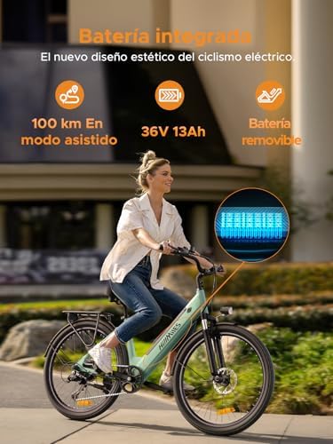 Milecity1 26" Bicicleta Eléctrica Para Adultos, Bici Electrica De 7 Velocidades Con Batería Extraíble De 36V 13Ah, 25 Km/H Y Alcance De 80-100Km E Bike Para Viajeros Urbanos, Resistente Al Agua Ip65 Amazon.es: Deportes y aire libre - Imagen 3