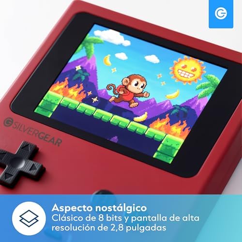Amazon.es Silvergear® Consola Retro Portátil | Videoconsola Retro Arcade con 240 Juegos Clásicos en 6 Categorias | Mini Consola con Juegos Retro para Niños y Adultos | 12,5x8x2,3 cm | Rojo - Imagen 3