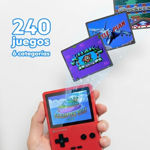 Amazon.es Silvergear® Consola Retro Portátil | Videoconsola Retro Arcade con 240 Juegos Clásicos en 6 Categorias | Mini Consola con Juegos Retro para Niños y Adultos | 12,5x8x2,3 cm | Rojo - Imagen 6