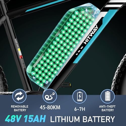 HITWAY 27,5"/26" Bicicleta Eléctrica para Adultos, Bicicleta de montaña eléctrica Batería extraíble de 36V13Ah/48V15Ah, transmisión - 7 velocidades, Rango de Crucero 60-100km Amazon.es: Deportes y aire libre - Imagen 2